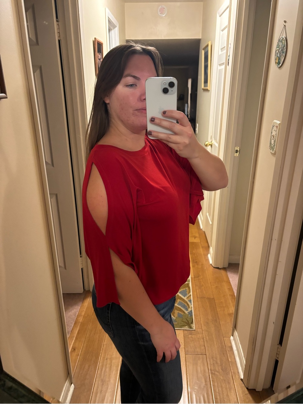 Red Draped Cold-Shoulder Top - Picture 7 of 7